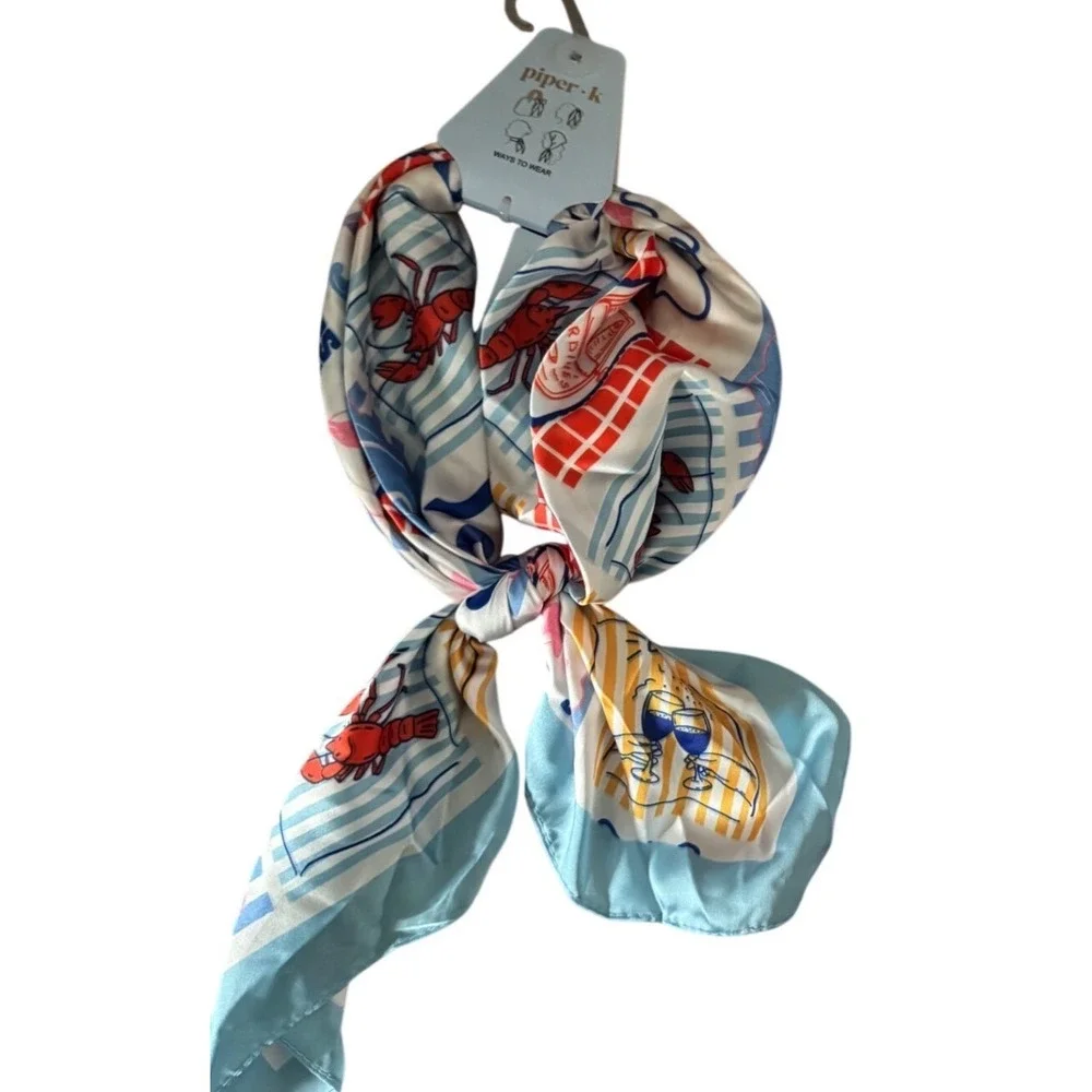 Piper K Nautical Coastal Beach Summer Scarf Sardines Lobster Dolphin Prints NWT